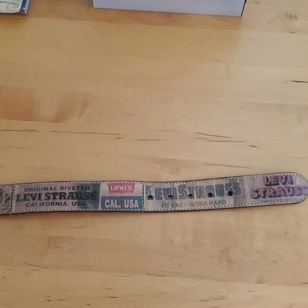 Levi's Brown Leather Belt with Red and Blue Panel Logos